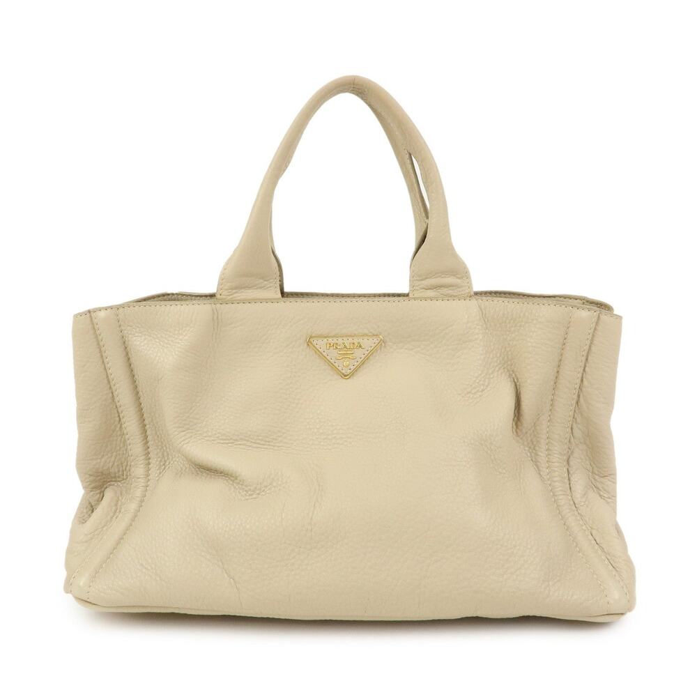 Prada Triangle Logo Canapa Vittello Daino Leather Handbag Beige